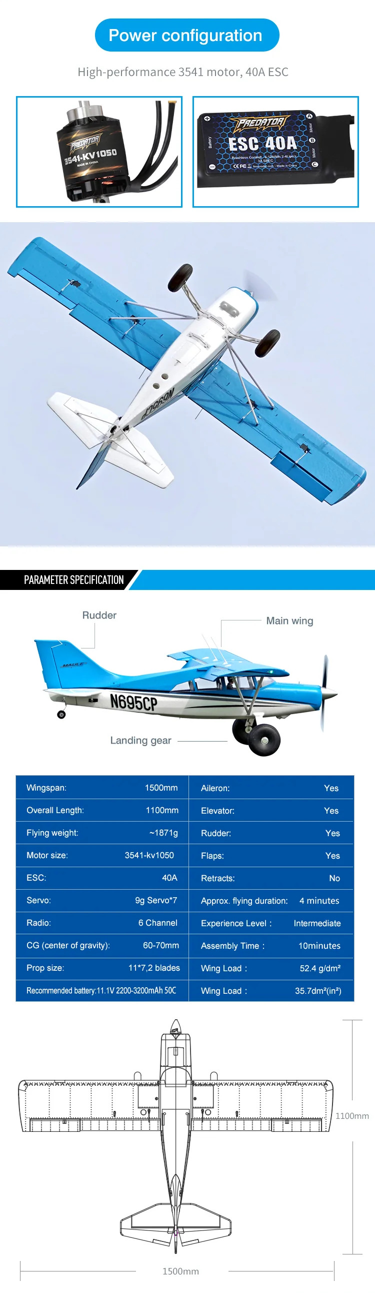 FMS-Maule-Park-Flyer-1500-mm-Spannweite-EPO-RC-Flugzeug-Trainer-PNP-mit-Schwimmern-2023662-5